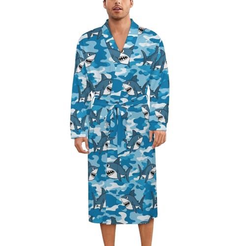 Supdreamc 2026 Mens Polyester Army Blue Camo Shark Art Pajamas