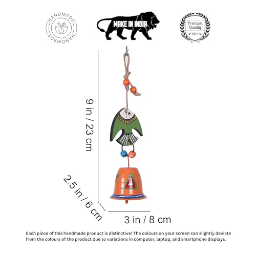 Image of Aakriti Art Creations Hand Painted Fish & Bell Wind Chime | Handmade Modern Art Wooden & Metal Wind Chime | Outdoor & Indoor Decorative Wind Chimes for Balcony, Garden, Living Room & Gifting