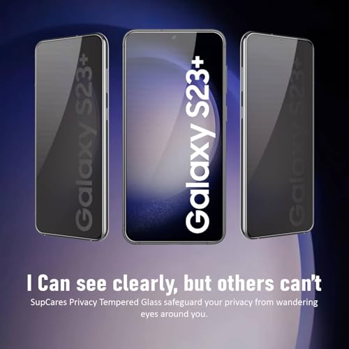 Image of SupCares Privacy Tempered Glass for Samsung Galaxy S23 Plus and Galaxy S22 Plus (6.6 Inch) With Installation Kit | 9H Edge to Edge Screen Protector | Black