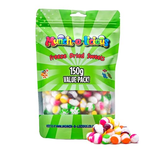 Munch-o-licious Chuches Liofilizadas - Dulce Vegan de Frambuesa y Fresas Liofilizadas 150g - Alimentos Liofilizados Crujientes & Ácidos - Bolsa Resealable - Perfecto para Regalo - freez dried