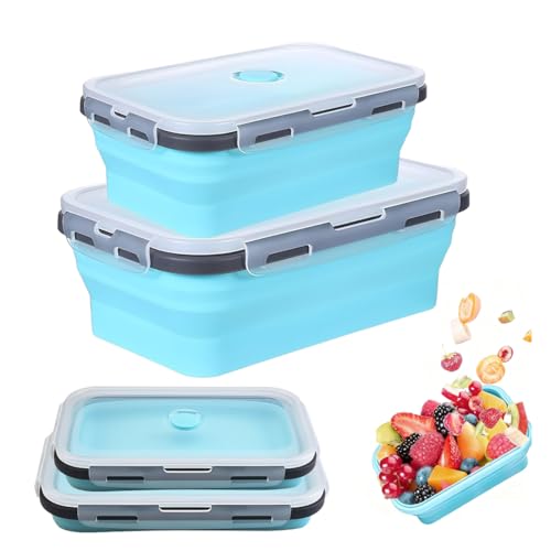 Récipient Pliable en Silicone avec Couvercle 800ML+500ML, Boîte à Lunch Portable pour Pique-nique en Plein Air, Peu Encombrant, Résistant au Micro-ondes, au...