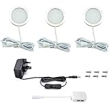 Vlio Under Cabinet Light Kit, LED Puck Lights, 7.5W, 750LM, Warm White, Display Cabinet Lighting, Disc Light for Kitchen, Closet, Counter, Cupboard, Shelf, Wardrobe and More, Set of 3