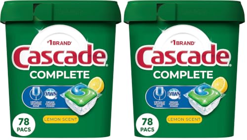Image of Cascade Complete Dishwasher Pods, Dishwasher Detergent, Lemon Scent ActionPacs, Cleaning Supplies, 78 Count (Pack of 2)