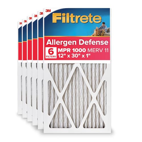Image of Filtrete 12x30x1 AC Furnace Air Filter, MERV 11, MPR 1000, Micro Allergen Defense, 3-Month Pleated 1-Inch Electrostatic Air Cleaning Filter, 6 Pack (Actual Size 11.81x29.81x0.81 in)