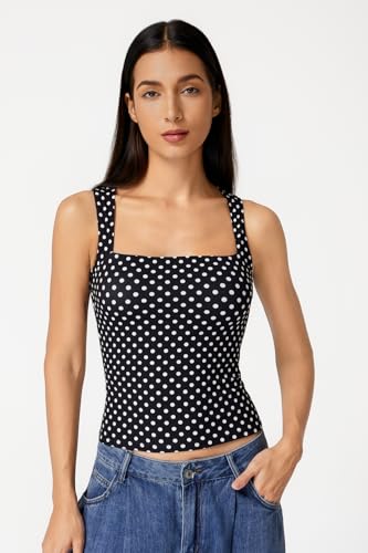 Image of QINSEN Women's Square Neck Sleeveless Double-Layer Tank Tops Basic Tight T Shirts