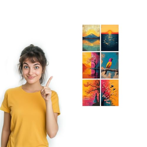 Image of SiddArtify Abstract Landscape Wall Art Poster Print Set - Colorful Nature Prints for Living Room Bedroom Office Decor - Set of 2-4x6 Inch - Board (Pack of 6) - Sticker (Pack of 6)