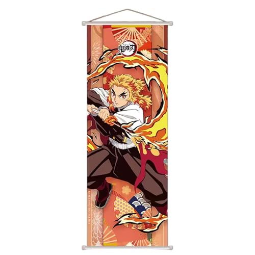 NOLA SHOP Anime Wall Scroll Banner, Flame Swordsman Design, Soft Fiber Fabric, 27.5 x 9.8 Inches,...