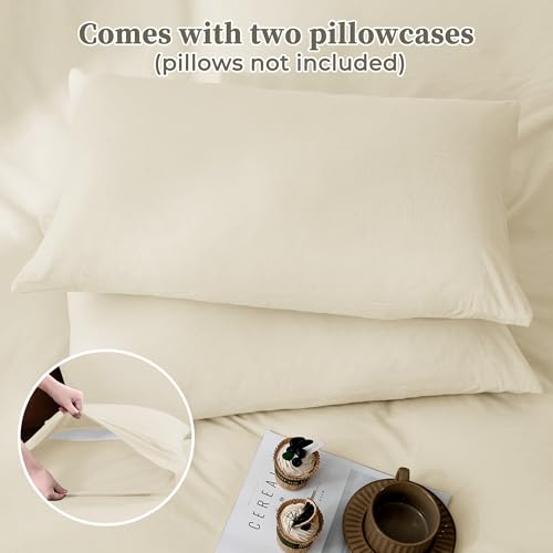 ATsense Duvet Cover Queen Size, 100% Washed Cotton, Linen Feel, Cream White Comforter Cover, 3 Pieces Bedding Set, Soft and Breathable, Premium Luxury Hotel Style, Farmhouse Style — view 6