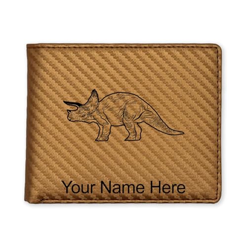 LaserGram Faux Leather Bi-Fold Wallet, Triceratops Dinosaur, Personalized Engraving Included (Carbon Fiber Bronze)
