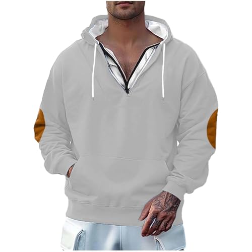 Men'S Quarter Zipper Hoodie Adjustable Drawstring With Kangaroo Pocket Autumn Winter Casual Solid Sweatshirt