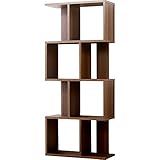 ワイエムワールド オープンラック ディスプレイラック 本棚 収納 s字 スリム 4段 幅59 奥行24 高さ138 ウォールナット 00-167