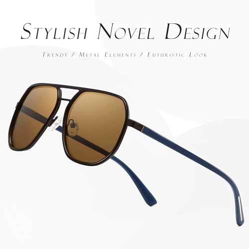 Image of SUNGAIT Polygon Aviator Sunglasses for Men Polarized Trendy Square Sun Glasses Retro Pilot Shades UV Protection