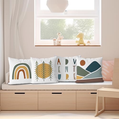 Keuspi 148 Kids Decorative Pillow Covers, Adventure Camper Kids Room Rainbow Sun Mountain Throw Pillow Cover thumb #2