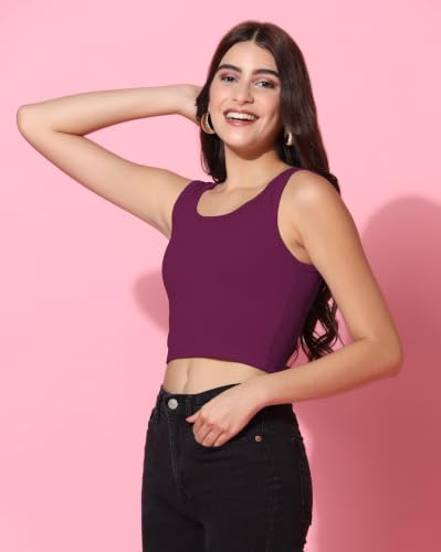 Image of TOPLOT Women's Solid Ribbed Round Neck Sleeveless Slim Fit Tank Top (5069)