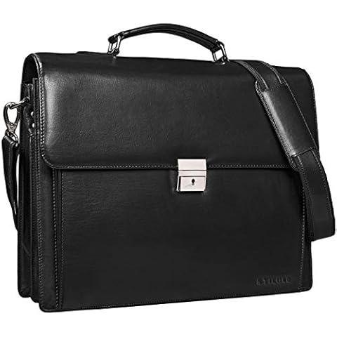 STILORD 'Johann' Klassische Aktentasche Herren Damen Schwarz Businesstasche 15,6 Zoll Laptop DIN A4 Ordner mit Schloss Echtes Rinds-Leder Cover