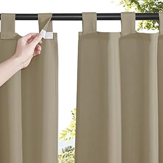 RYB HOME Waterproof Outdoor Curtains Detachable Top Soft Thermal Insulated Grapes Noise Reducing Privacy Protection Blind for Gazebo Patio Porch, Taupe, W55 x L96 inches, 2 Panels