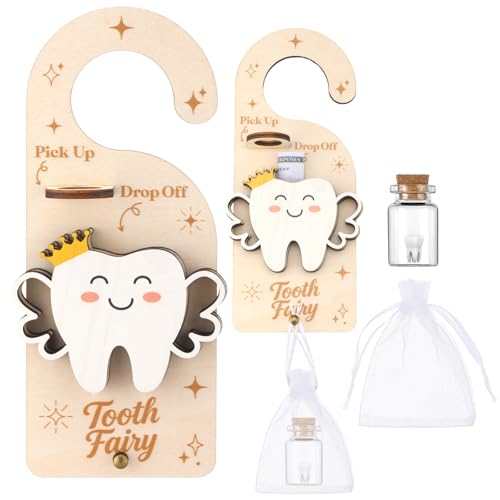 Image of DoubleFill Fairy Tooth Gift Holder Bag Door Hanger Tooth Fairy Kit Stores Lost Teeth Keepsake Box S torage Gifts for Lost Teeth Boy Girls