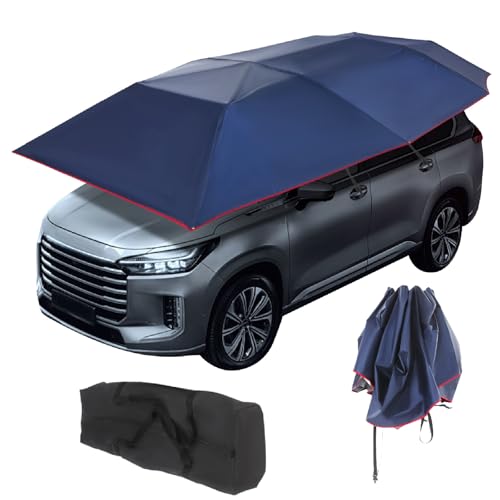 Semi Automatic Car Umbrella for Roof Foldable Protection Carport with Bracket Universal Suction Cup car Covers Full Car Awning Cover for Cars with Sunroofs (Navy Blue 13.78 7.2FT)