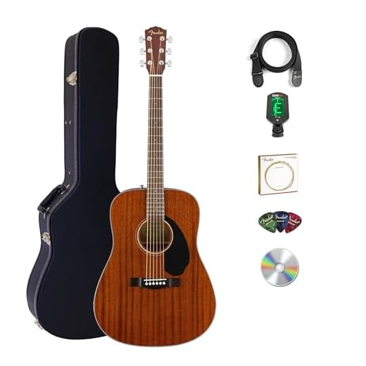 Fender CD-60S Solid Top Dreadnought Acoustic Guitar - All Mahogany Bundle with Hard Case, Tuner, Strap, Strings, Picks, and Austin Bazaar Instructional DVD