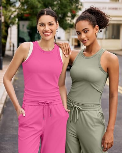 Image of G4Free Workout Tank Tops for Women Slim Fitted Racerback Ribbed Athletic Gym Yoga Tanks Summer Casual