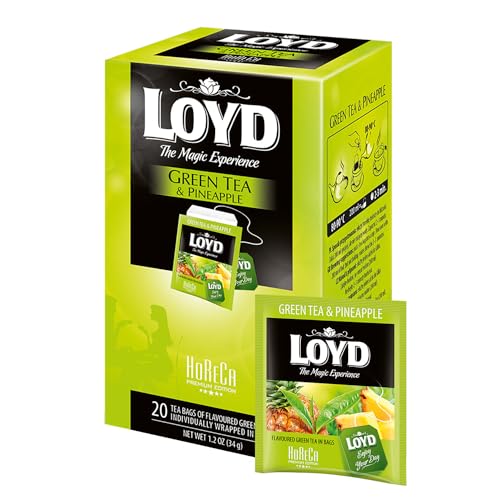 LOYD - HORECA Grüner Tee & Ananas – 20 Einzelverpackte Teebeutel, Hochwertiger Grüntee mit Fruchtiger Ananasnote - Perfekt für Gastronomie, Hotel & Restaurant, Erfrischend, Mild & Aromatisch - 34g