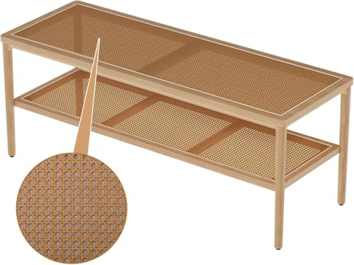 RESLLOWE Plastic Rattan Shoe Rack Bench, 2 Tier Storage in