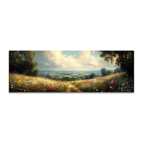 Tableau paysage forêt rétro vert 60x180cm pour habiller un grand mur vide sans cadre