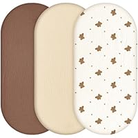 Yukkidds Baby Spannbettlaken Musselin 3er Pack 81x41cm, aus 100% Baumwolle, Ultraweich & Atmungsaktiv, Bettlaken für Beistellbett, Kinderwagen & Babybett Braun Bär