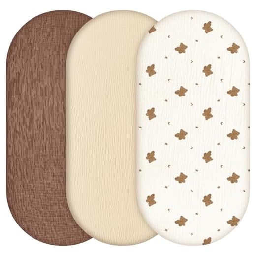 Yukkidds Baby Spannbettlaken Musselin 3er Pack 81x41cm, aus 100% Baumwolle, Ultraweich & Atmungsaktiv, Bettlaken für Beistellbett, Kinderwagen & Babybett Braun Bär
