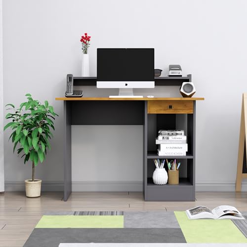 Image of Bniture Wooden Study Table for Home | Engineered Wood Study Table with Book Shelf | Multi Purpose Computer Desk for Study & Writing | Laptop Table with Drawers & Storage Shelf, Slate Grey & Giant Wood