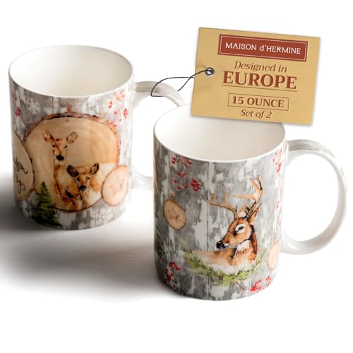 Maison d' Hermine Coffee Mug with Handles Tea Cups (15 Ounce, Pack of 2)