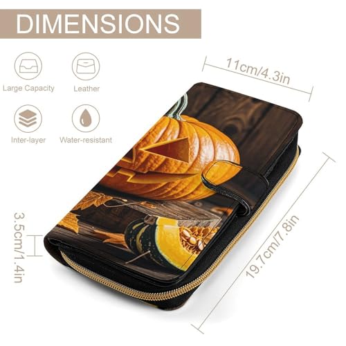 PU Leather Wallet Fall Pumpkin Print Travel Purse Women's Long Bifold Wallet Ladies Card Holder Purse with Zipper & Snap Closure2