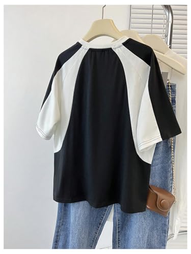 MakeMeChic Girl's Letter Graphic Colorblock T Shirt Crew Neck Ralgan Short Sleeve Oversized Tee Top2