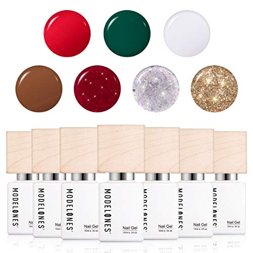 Modelones Gel Nail Polish Set - Red Green White Brown Gold Glitter Nail Polish Gift Box Soak Off UV LED...