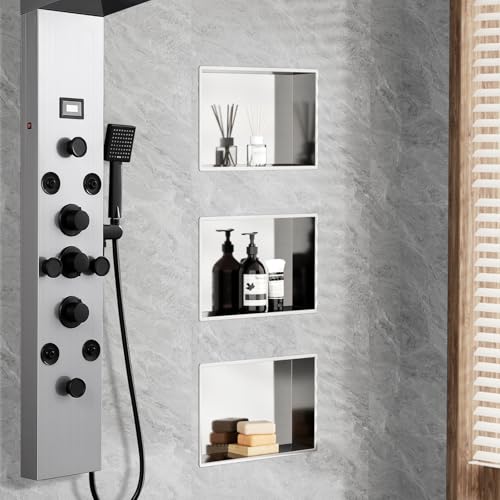 KEOKBON Nicchia doccia in acciaio inox 304, 25 x 40 x 10 cm, senza piastrelle, mensola da incasso per ambienti umidi, doppio bagno da incasso, nicchia per doccia essenziale, finitura spazzolata