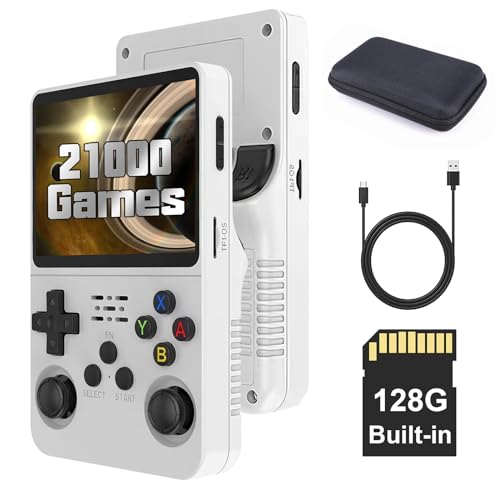 R36S Handheld Games Consoles, 3.5 Inch IPS Screen Open Source Linux System Retro Handheld, 128G TF Card 17,000+ Games 10+ Emulators Gaming Console with Bag, 3500mAh Battery