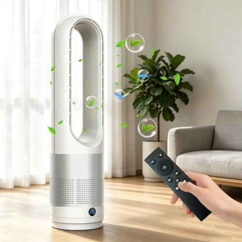 CFITANK Rotorloser Ventilator mit Fernbedienung cooling ace Lüfter Luftkühler mobiles Klimagerät 8 Gänge 80 Oszillation 8H Timer Energiesparend Bladeless Fan für Schlafzimmer Zuhau