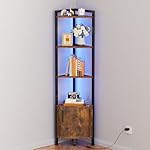 Furnulem Corner Shelf,5-Tier Corner Cabinet with Storage and LED Light, 62.8” Standing Display Bookshelf for Bedroom, Living Room, Kitchen, Wood Display Shelf (Rustic Brown)
