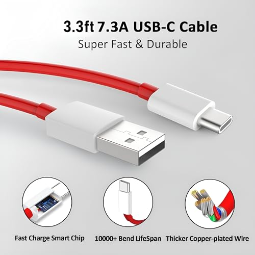 Image of 80W Supervooc USB-C Charger for OnePlus 12,12R,11,11R,10 Pro,10T,10R,10,9 Pro,9RT,9,8,Nord CE 4,CE 3,CE 2,CE 2 Lite,CE 3 Lite,Nord 4,3,2,2T | Fast Charging Adapter with Type-C Cable,White