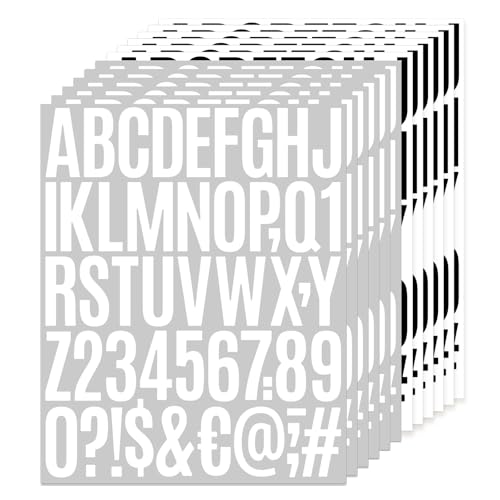 Janety Lettres autocollantes, 12 feuilles 5 cm de lettres autocollantes noires et blanches, En vinyle imperméable pour boîtes aux lettres, panneaux de signalisation et maisons, décoration DIY