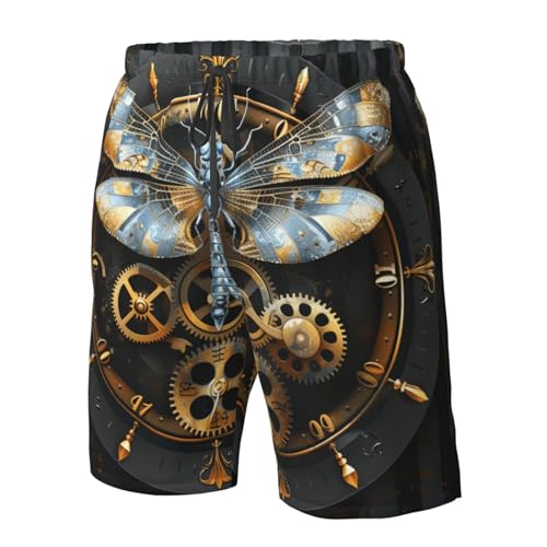 Men's Quick Dry Swim Shorts Dragonfly Gears Steampunk Striped Dark Beach Trunks with Pockets4