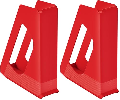 Esselte VIVIDA - Porte-Revues A4 en Plastique Robuste, Rangement pour Catalogues, Magazines et Dossiers, Rouge, 628217 (Lot de 2)