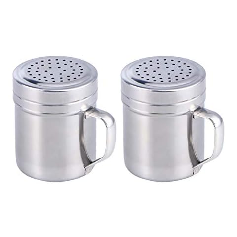 Hemoton Stainless Steel Dredges Metal Dredge Shaker with Handle Spice Dispenser Condiment Jar for Kitchen 2 Pcs Cover