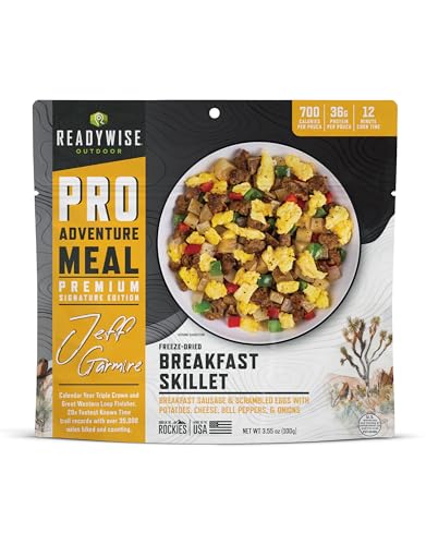 ReadyWise Outdoor Pro Adventure Meal - Breakfast Skillet 2 Servings 1 Pouch 700 Calories 36g Protein Freeze Dried Food & Dehydrated Backpacking Camping Meals up to 5 Year Shelf Life