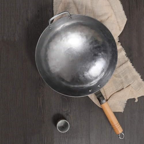 Wok tradicional de hierro con mango de madera 36cm miniatura 4
