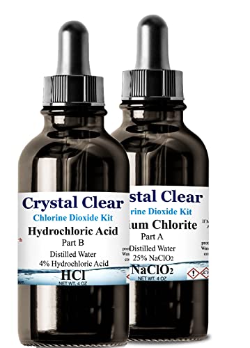 Chlorine Dioxide Kit Two Part Water Treatment Hydrochloric Acid 4-5% (HCl) : Sodium Solution NaClO2 1:1 Classic Liquid Set Large (8oz)
