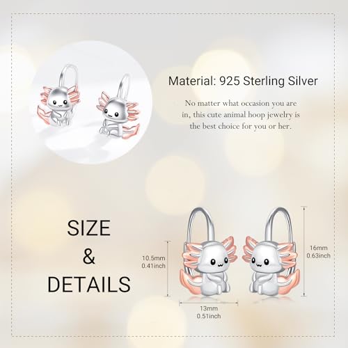 Animal Leverback Hoop Earrings 925 Sterling Silver Axolotl/Cat/Snake/Elephant/Fox Huggie Earrings Hypoallergenic Cute Animal Jewelry Gifts for Women Daughter2
