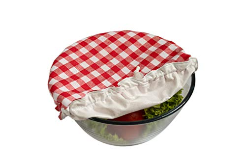 Handmade Reusable Cotton Fabric Bowl Covers - Set of 3 (Red cell-2)