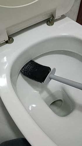 Glowbal Spazzola Igienica In Silicone Con Contenitore, Scopino Per WC Con Testina In Silicone, Manico Lungo, Bianco