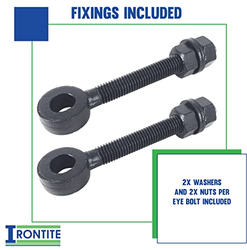 IRONTITE® 2 Pack Black Gate Hinges Eye Bolt, 12mm x 100mm Long. Adjustable Gate Hinges Eye Bolts, Ideal As Garden Gate Hinges for Wrought Iron Gates.
